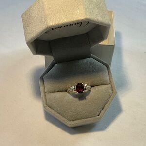 Natural Garnet Ring in 14K solid gold with Diamond Accents Size 7